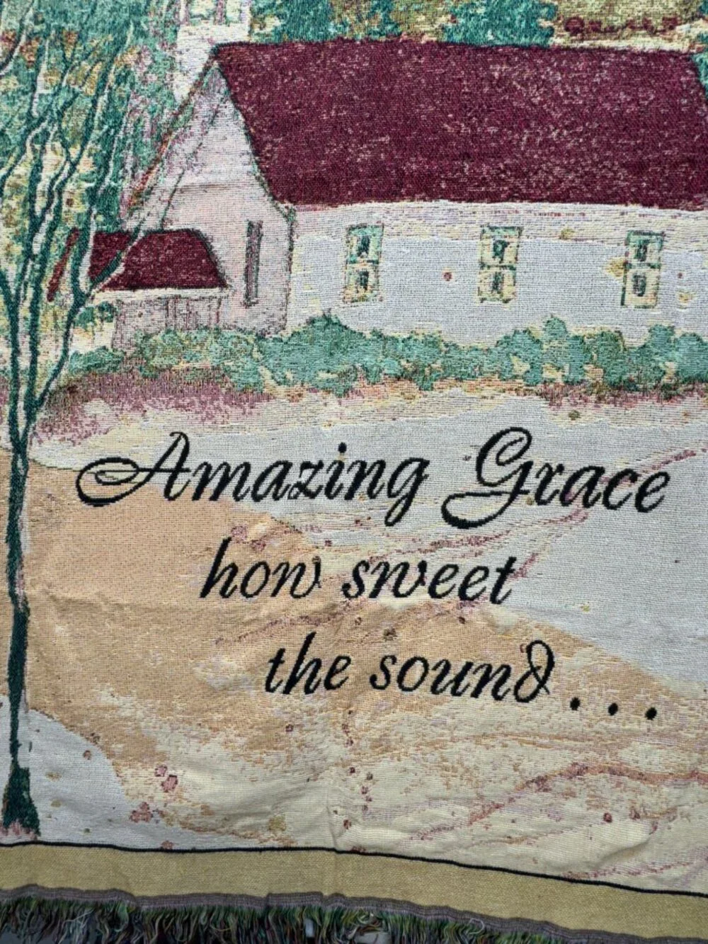 Caring Keepsakes Amazing Grace Rustic Scenery Tapestry Throw Blanket Fringe Trim